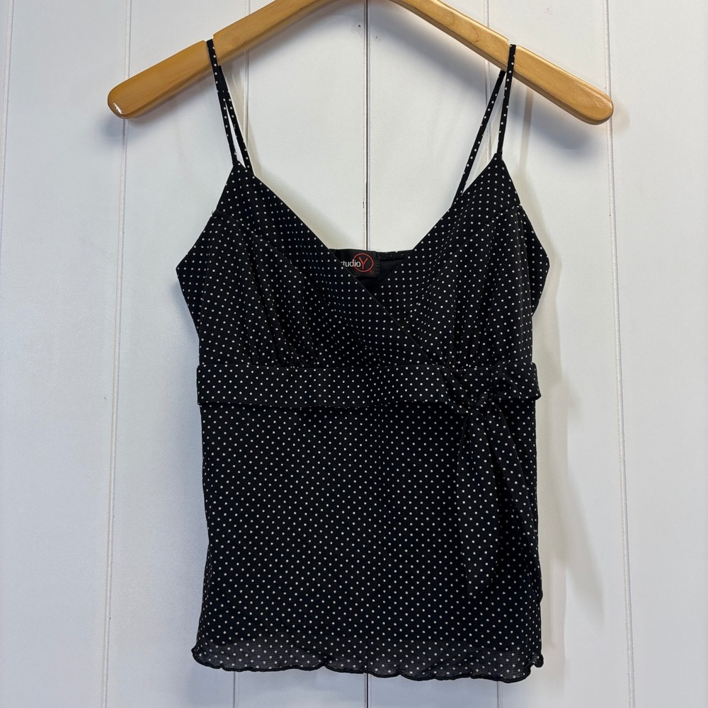 Studio Y Y2K Festival Lettuce Hem Polka Dot Top Women Size S Indie Sleaze Retro